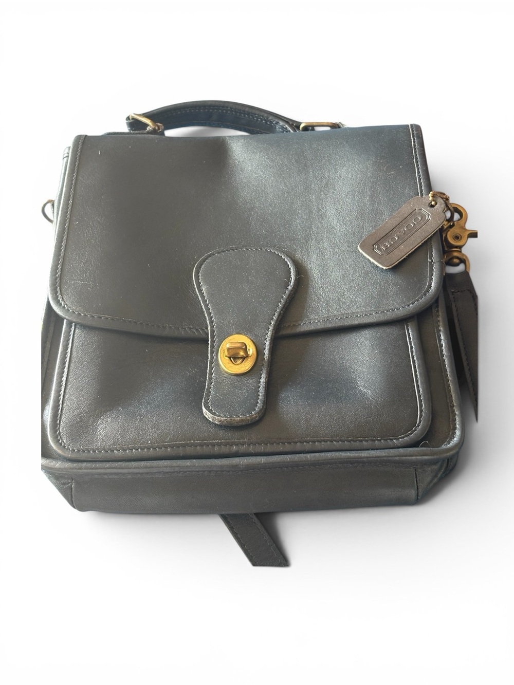 Vintage Coach two way bag Navy leather with brass hard wear made around 1970 - Picture 3 of 16